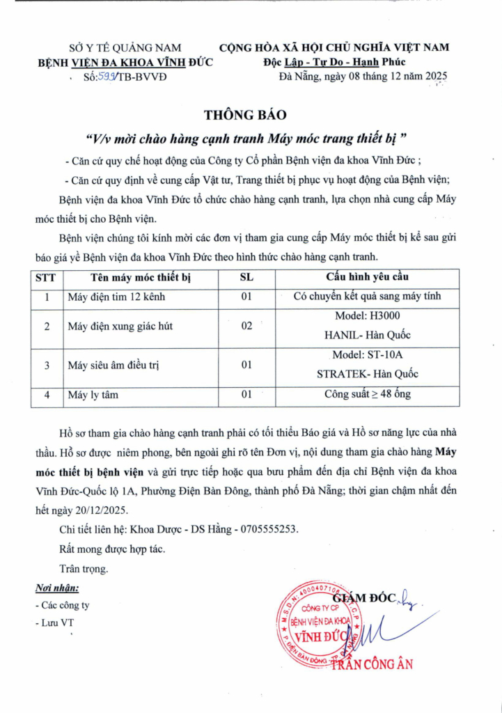 BỆNH VIỆN ĐA KHOA VĨNH ĐỨC