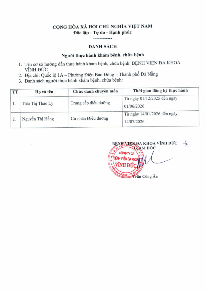 BỆNH VIỆN ĐA KHOA VĨNH ĐỨC