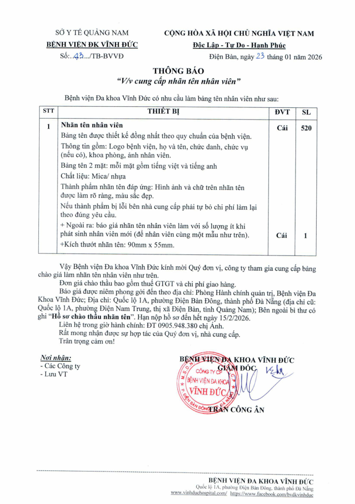 BỆNH VIỆN ĐA KHOA VĨNH ĐỨC