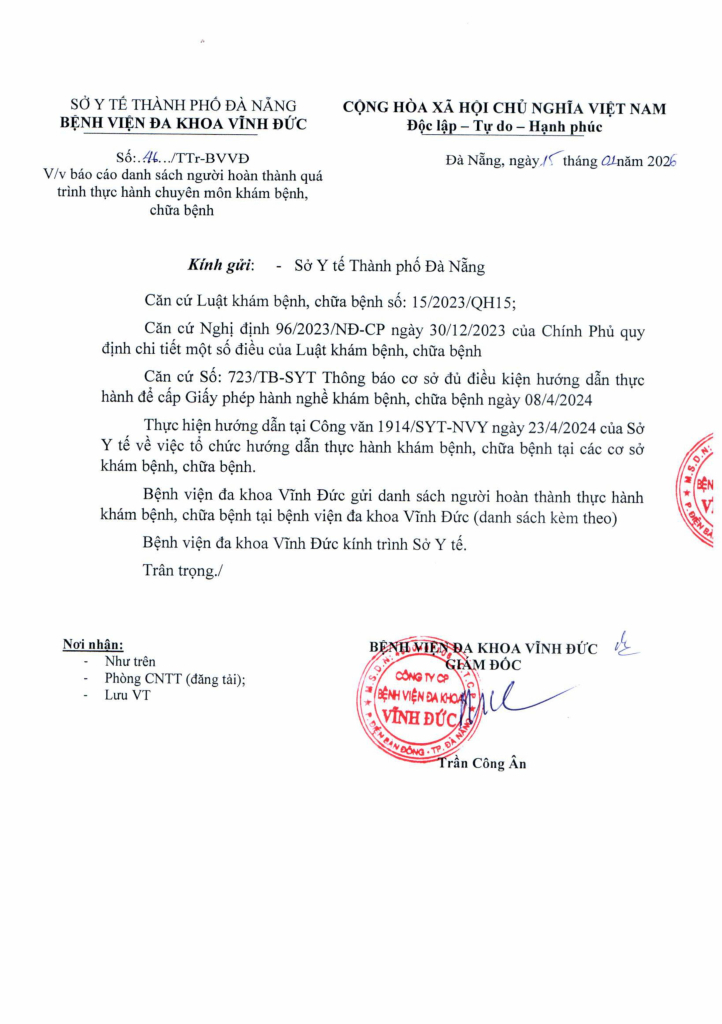 BỆNH VIỆN ĐA KHOA VĨNH ĐỨC