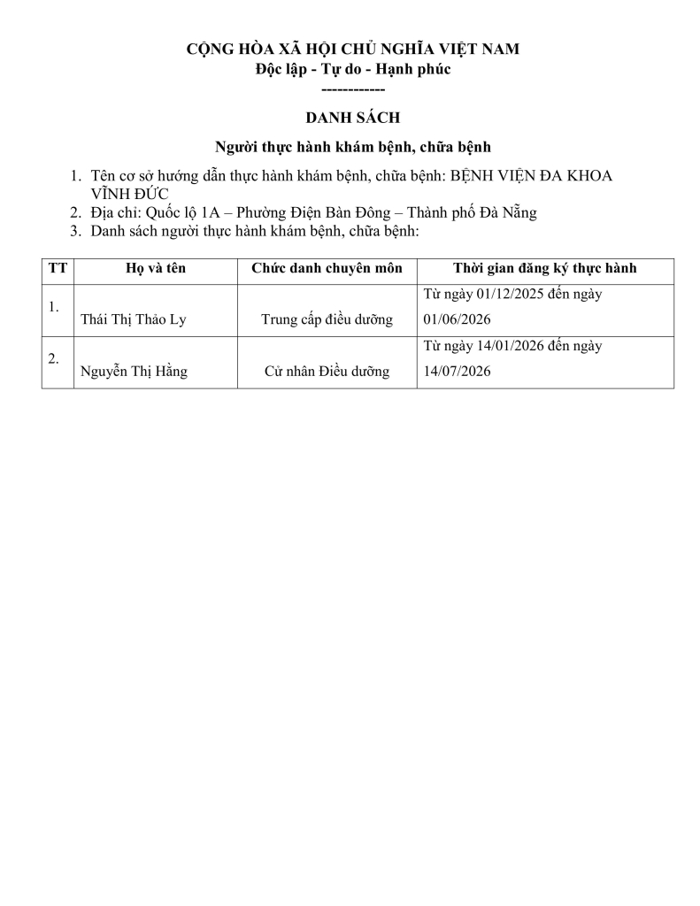 BỆNH VIỆN ĐA KHOA VĨNH ĐỨC