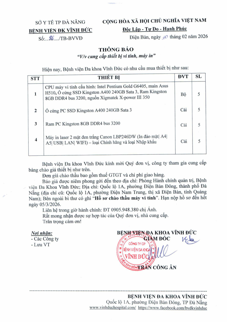 BỆNH VIỆN ĐA KHOA VĨNH ĐỨC
