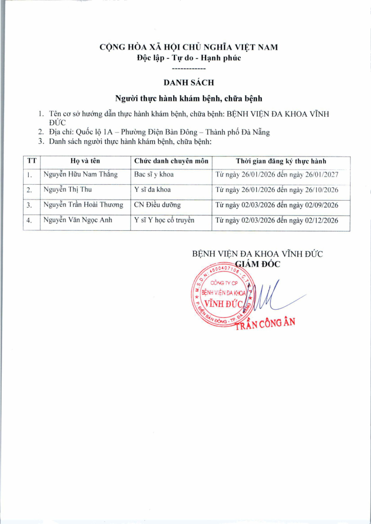 BỆNH VIỆN ĐA KHOA VĨNH ĐỨC