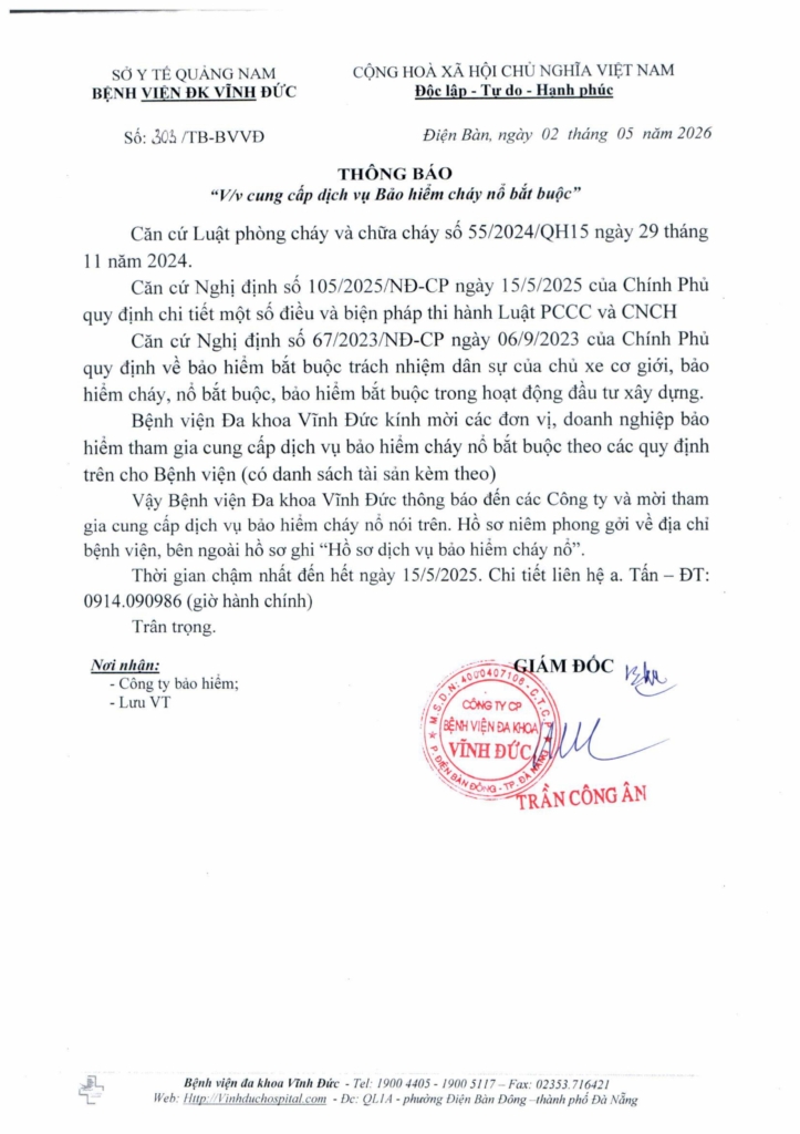 BỆNH VIỆN ĐA KHOA VĨNH ĐỨC