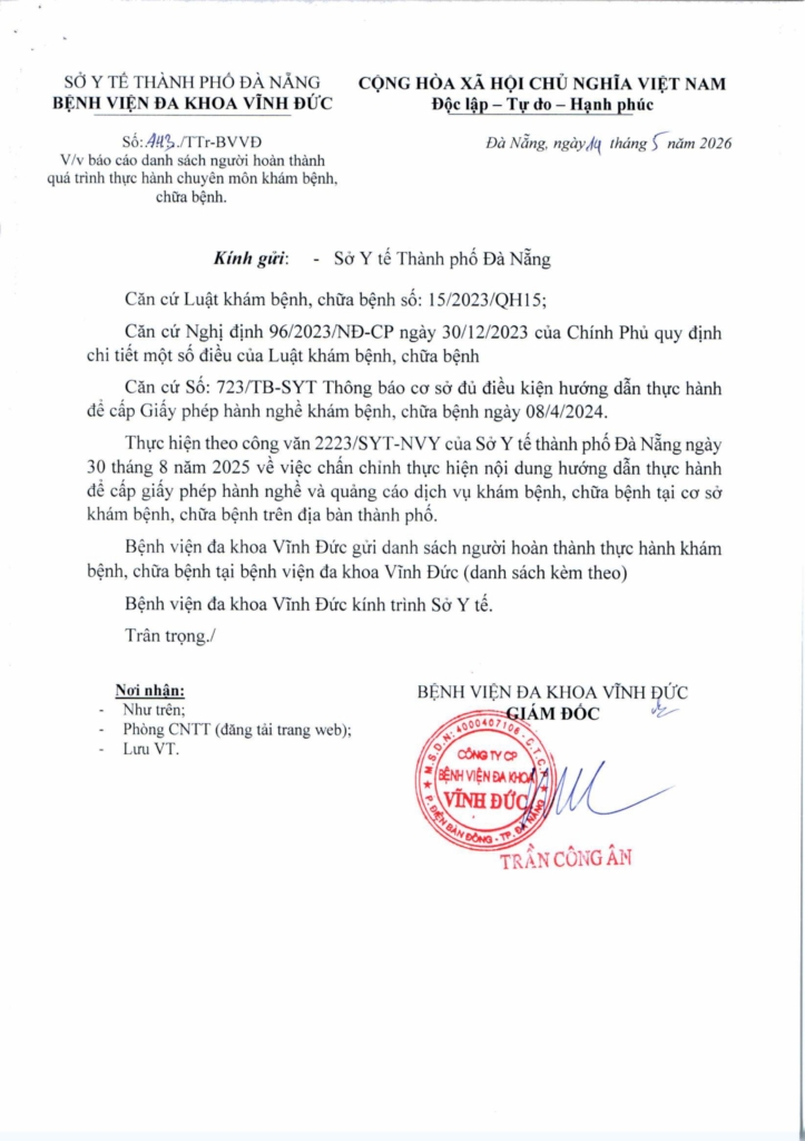 BỆNH VIỆN ĐA KHOA VĨNH ĐỨC