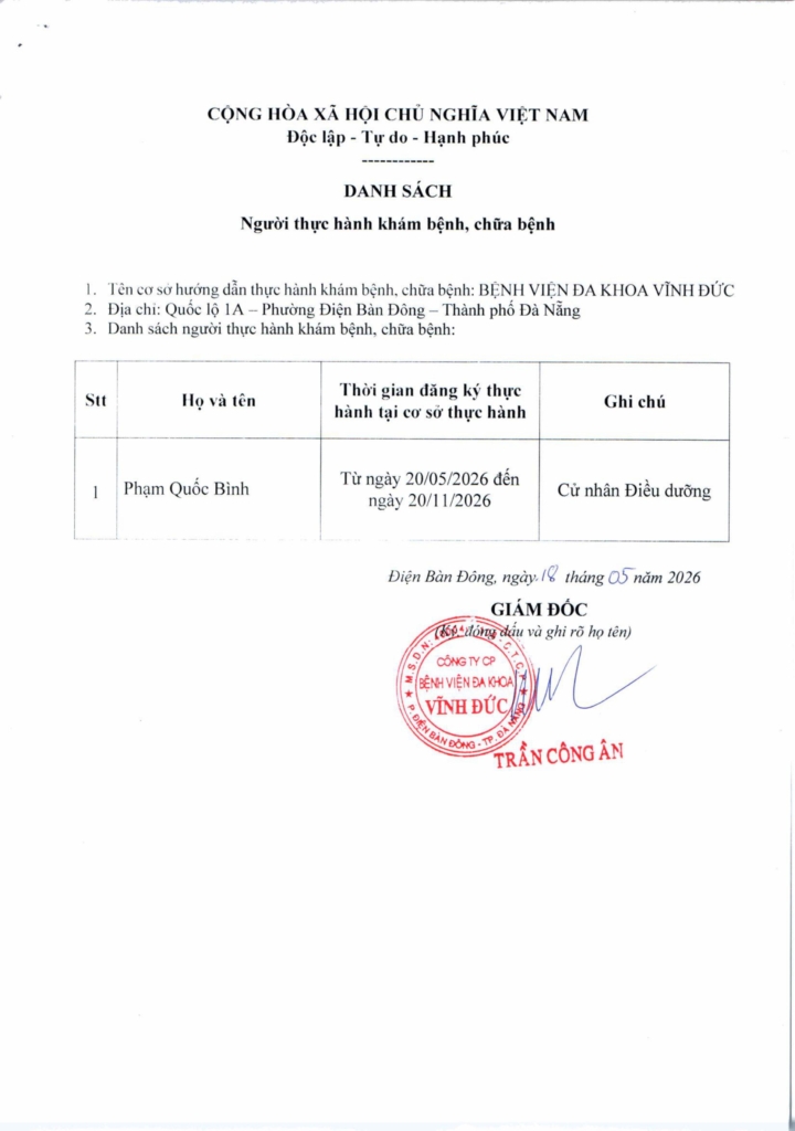 BỆNH VIỆN ĐA KHOA VĨNH ĐỨC