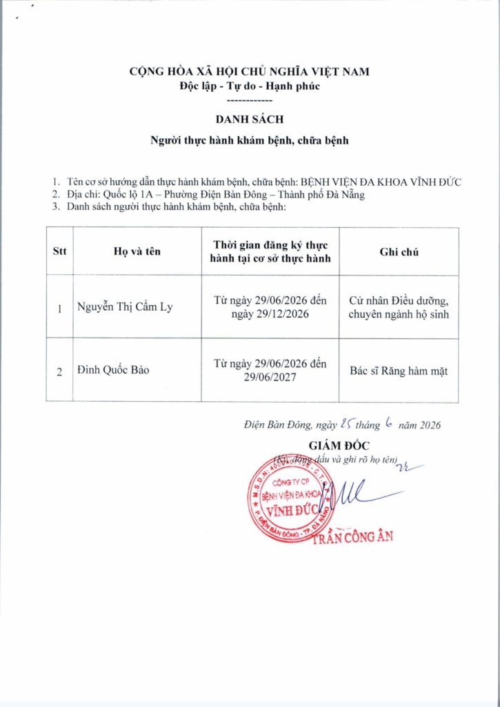 BỆNH VIỆN ĐA KHOA VĨNH ĐỨC