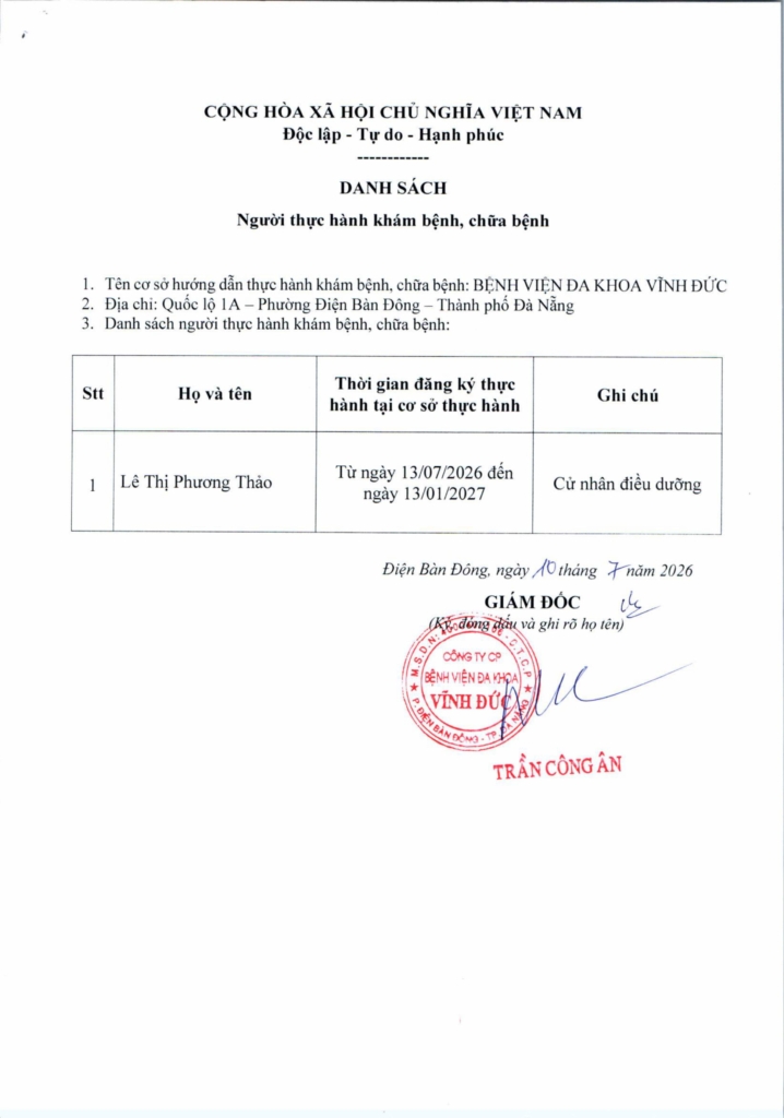 BỆNH VIỆN ĐA KHOA VĨNH ĐỨC
