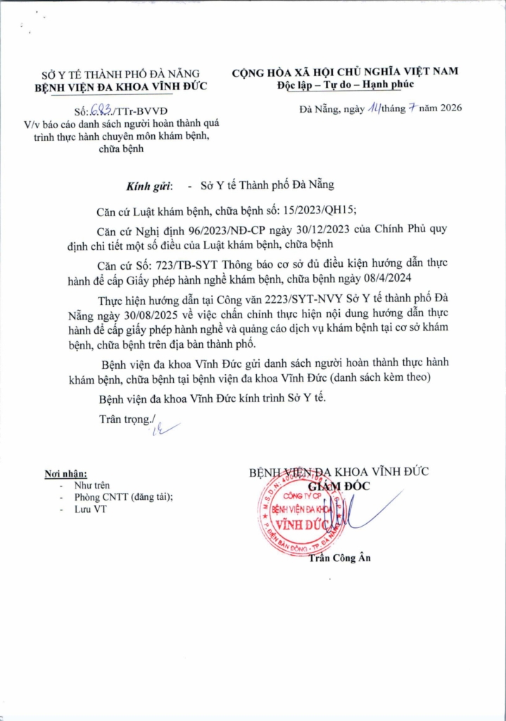 BỆNH VIỆN ĐA KHOA VĨNH ĐỨC