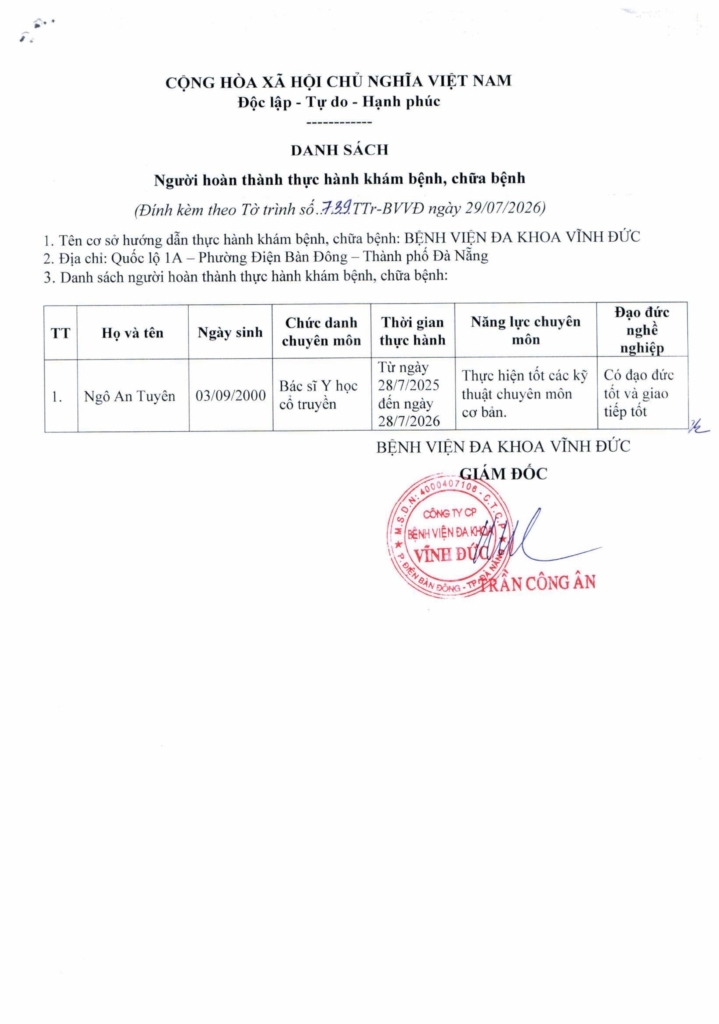 BỆNH VIỆN ĐA KHOA VĨNH ĐỨC