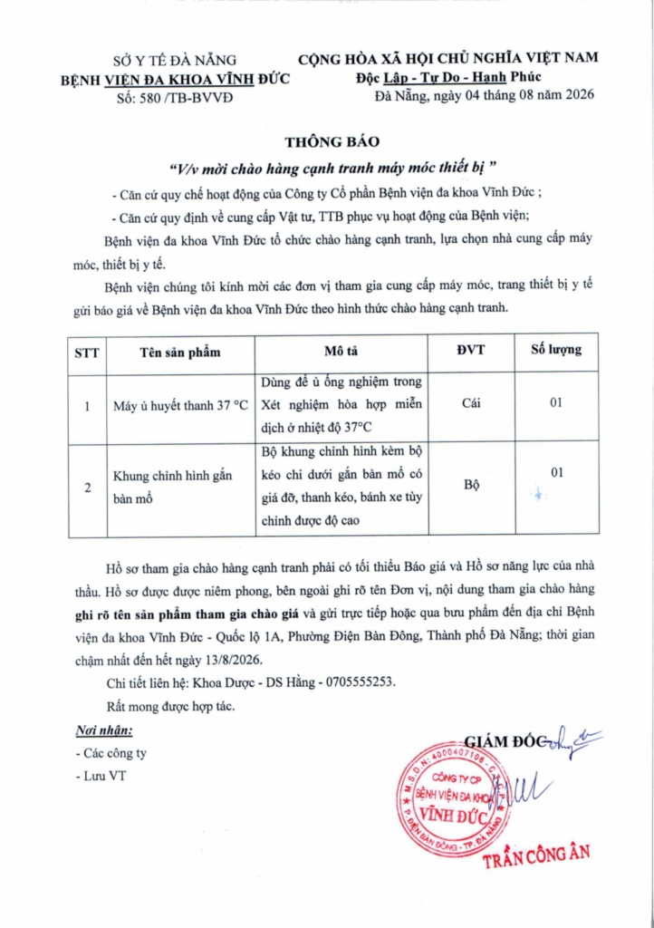 BỆNH VIỆN ĐA KHOA VĨNH ĐỨC