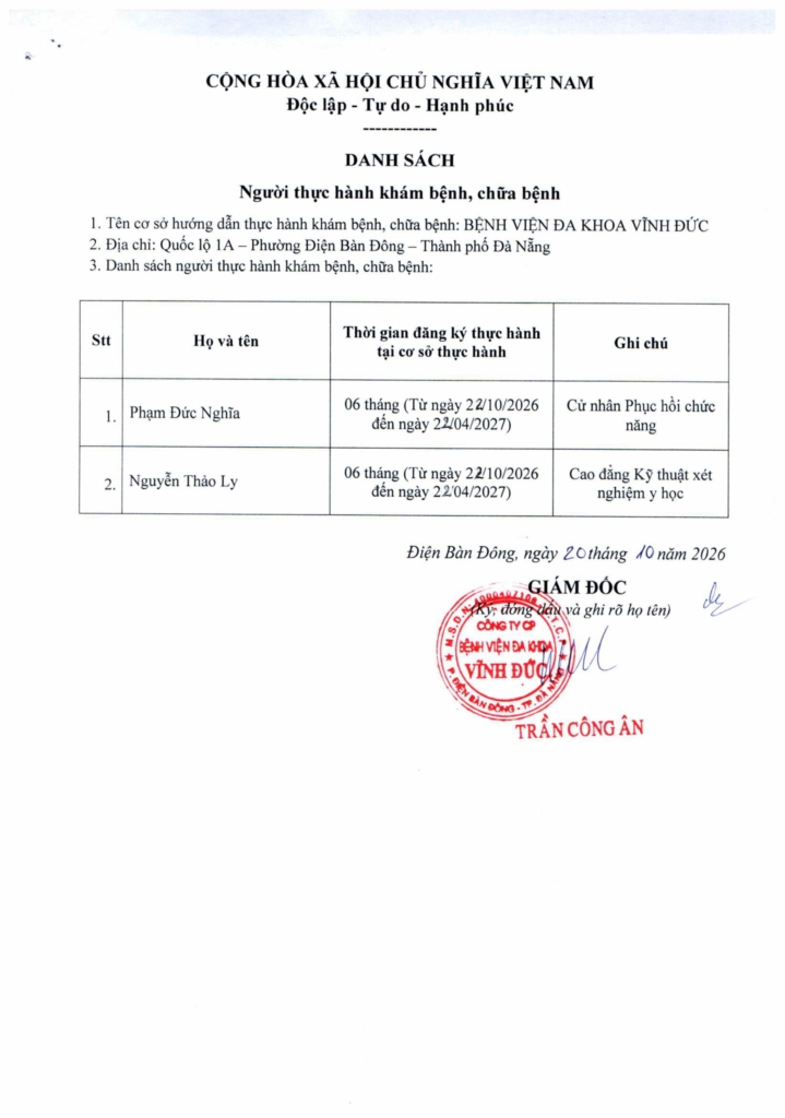 BỆNH VIỆN ĐA KHOA VĨNH ĐỨC