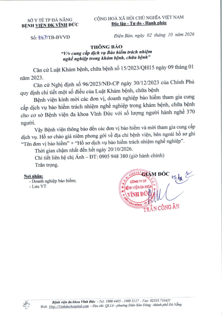 BỆNH VIỆN ĐA KHOA VĨNH ĐỨC